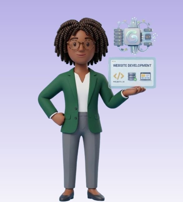 Professional website development concept with developer and digital tools